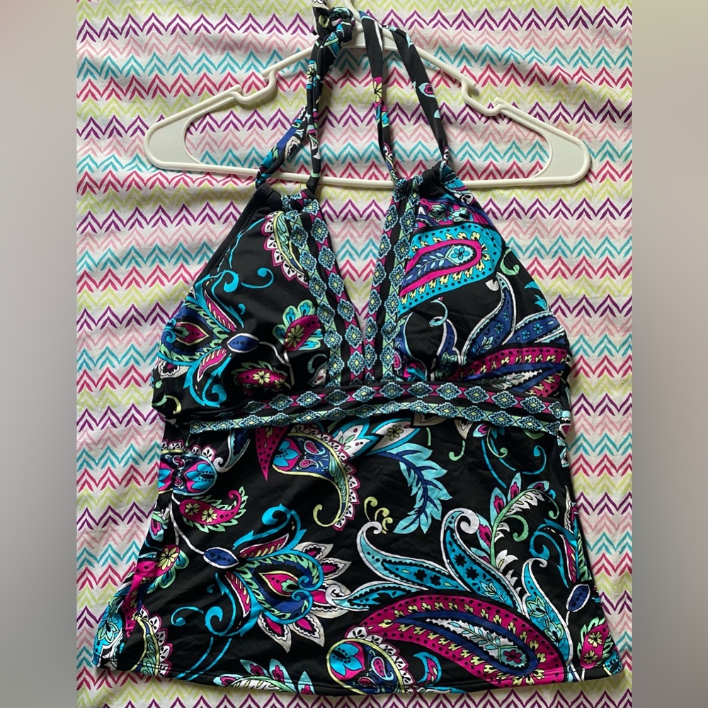 Apt. 9 Black and Blue One Piece Swimsuit with Paisley Print